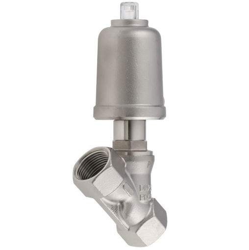 Picture of S&S Angle Seat Valve SS Body Closing Against Flow 25mm,
Max working pressure 22bar, 80mm actuator, Art No: 4088742