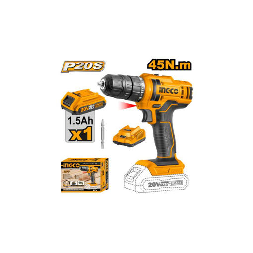 Picture of DRILL 20V PS CORDLESS 45NM WITH BATTERY 1.5AH & CHARGER INGCO