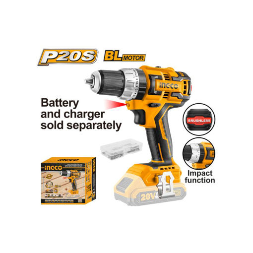 Picture of INGCO 20V PS+CORDLESS DRILL BRUSHLESS 60NM IMPACT 47 PIECE