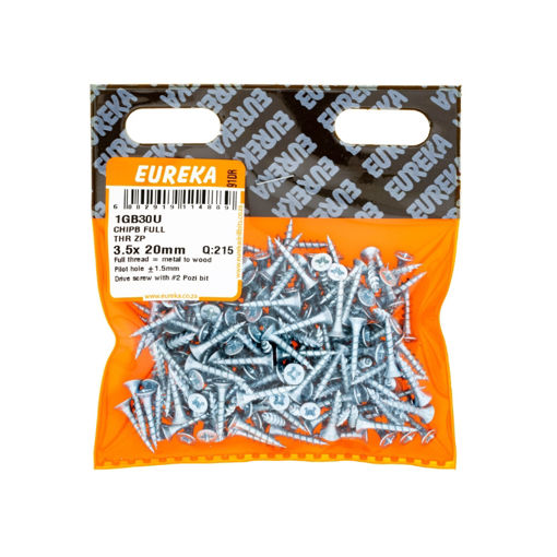 Picture of CHIPBOARD SCREW FULL THREAD ZINC PLATED 3.5X20MM Q:215 EUREKA