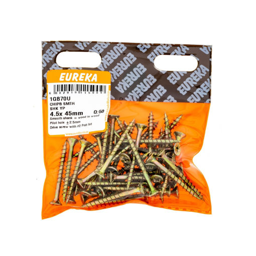 Picture of CHIPBOARD SCREW SMOOTH SHANK YELLOW PASSIVATED 4.5X45MM Q:50 EUREKA