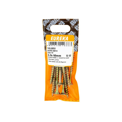 Picture of CHIPBOARD SCREW SMOOTH SHANK YELLOW PASSIVATED 5.0X60MM Q:12 EUREKA