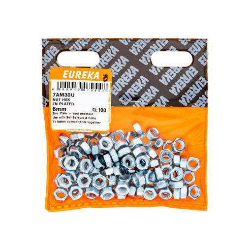 Picture of NUT HEX ZINC PLATED 6MM Q:100 EUREKA