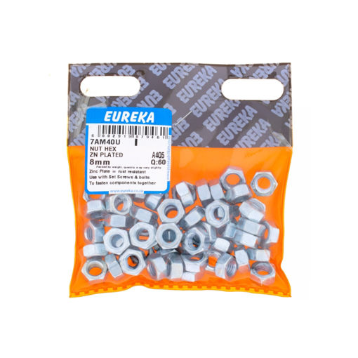 Picture of NUT HEX ZINC PLATED 8MM Q:60 EUREKA