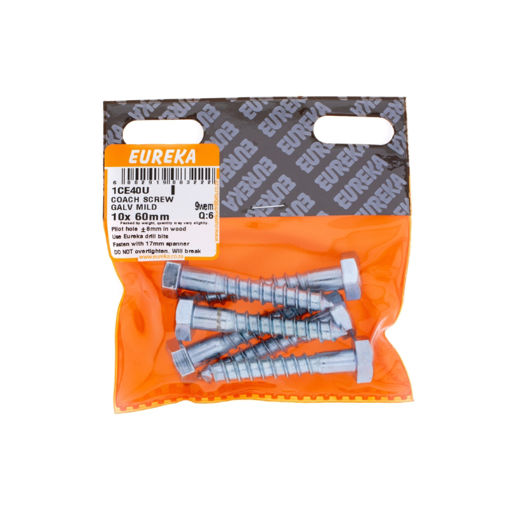 Picture of COACH SCREW GALVANISED MILD 10X60MM Q:6 EUREKA