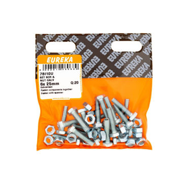Picture of SET SCREW & NUT GALVANISED 6X25MM Q:20 EUREKA