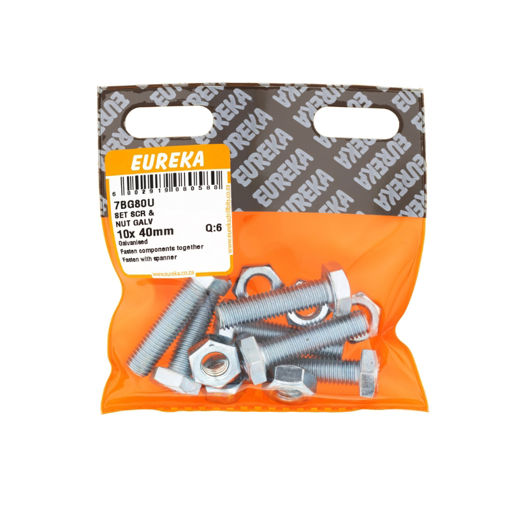 Picture of SET SCREW & NUT GALVANISED 10X40MM Q:6 EUREKA