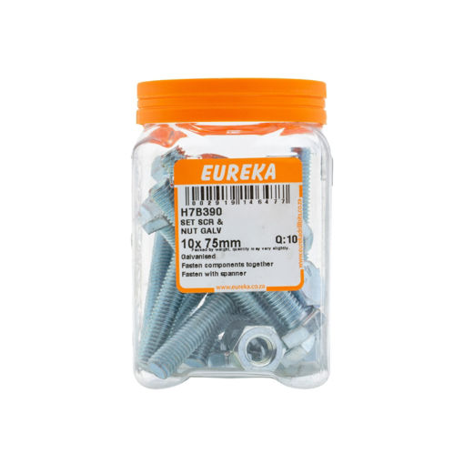 Picture of SET SCREW & NUT GALVANISED 10X75MM Q:10 EUREKA