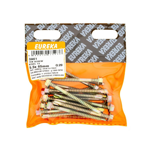 Picture of ROOF SCREW STEEL CLASS 3 YELLOW PASSIVATED 5.5X65MM Q:20 EUREKA