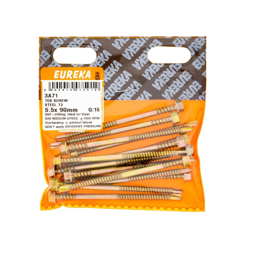 Picture of ROOF SCREW STEEL CLASS 3 YELLOW PASSIVATED 5.5X90MM Q:15 EUREKA