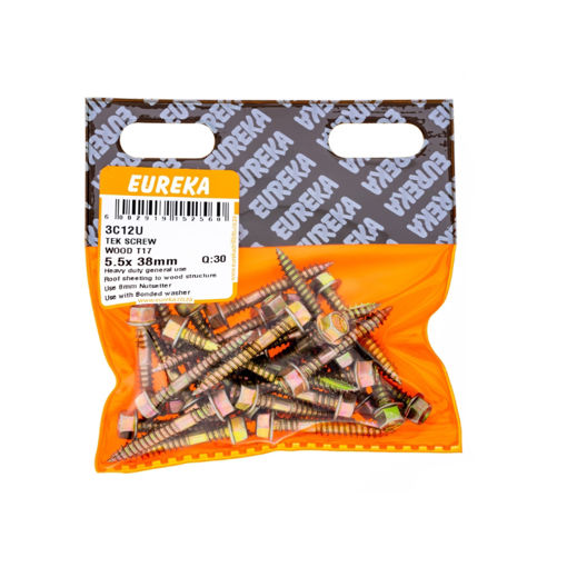 Picture of ROOF SCREW TIMBER TEK 17 CLASS 3 YELLOW PASSIVATED 5.5X38MM Q:30 EUREKA