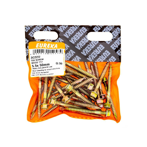 Picture of ROOF SCREW TIMBER TEK 17 CLASS 3 YELLOW PASSIVATED 5.5X50MM Q:30 EUREKA