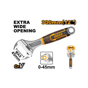 Picture of WRENCH ADJUSTABLE SOFT GRIP CHROME VANADIUM 300MM (MAX OPENING 45MM) INGCO