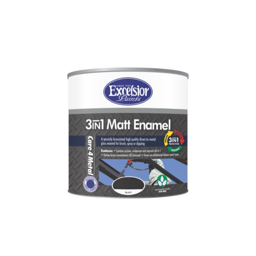 Picture of PAINT 3 IN 1 METAL COAT (MC) MATT BLACK Q:1L EXCELSIOR