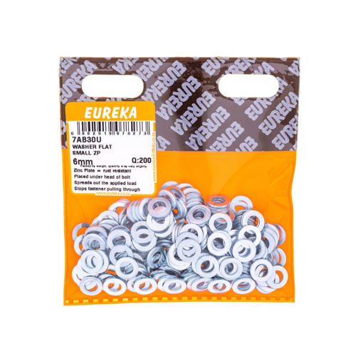 Picture of WASHER FLAT SMALL ZINC PLATED 6MM Q:200 EUREKA