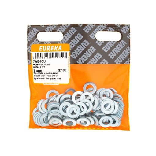 Picture of WASHER FLAT SMALL ZINC PLATED 8MM Q:100 EUREKA