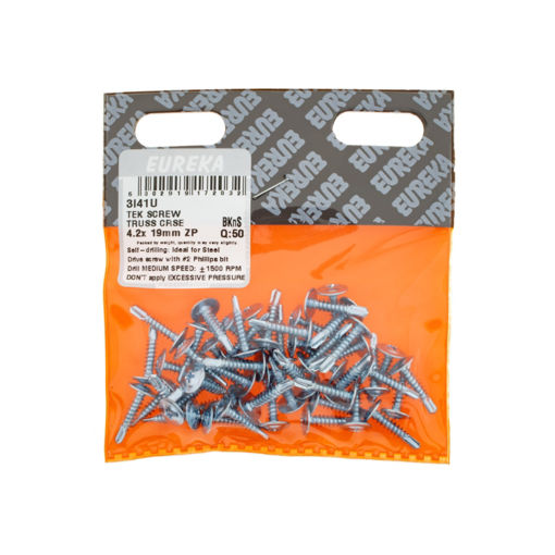 Picture of ROOF SCREW WAFER HEAD STEEL CLASS 3 ZINC PLATED 4.2X19MM Q:50 EUREKA