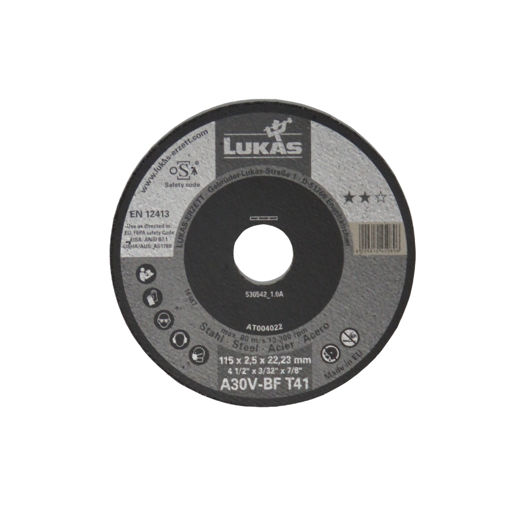 Picture of CUTTING DISC T41 (FLAT) A30V STEEL AND STAINLESS STEEL INDUSTRY GRADE 115X2.5MM LUKAS