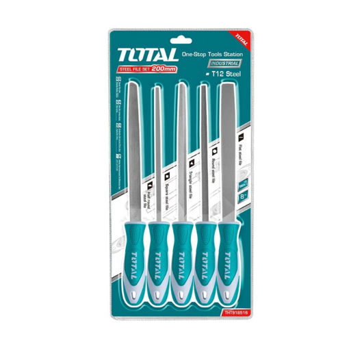 Picture of FILE SET: FLAT, TRIANGLE, HALF ROUND, ROUND & SQUARE STEEL FILES 20MM/8" Q:5 TOTAL TOOLS RENTTECH