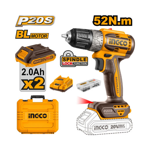 Picture of DRILL 20V PS CORDLESS 52NM WITH 2 BATTERIES 2.0AH <(>&<)> CHARGER INGCO  