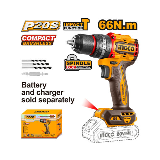 Picture of DRILL 20V PS CORDLESS BRUSHLESS 66NM IMPACT <(>&<)>  ACCESSORIES INGCO  