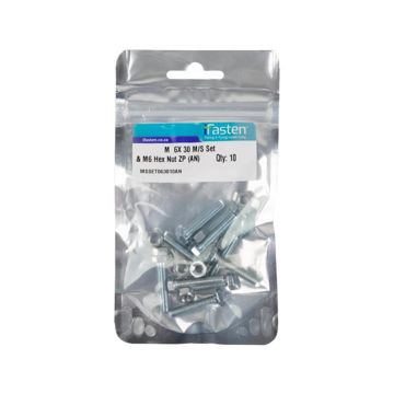 Picture of NUT 6MM & BOLT 30MM MILD STEEL ZINC PLATED Q:10 IFASTEN