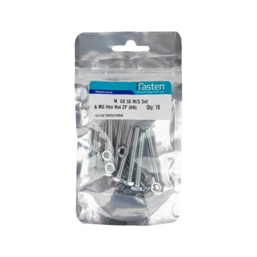 Picture of NUT 6MM & BOLT 50MM MILD STEEL ZINC PLATED Q:10 IFASTEN