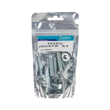 Picture of BOLT 40MM & NUT 10MM MILD STEEL ZINC PLATED Q:10 IFASTEN