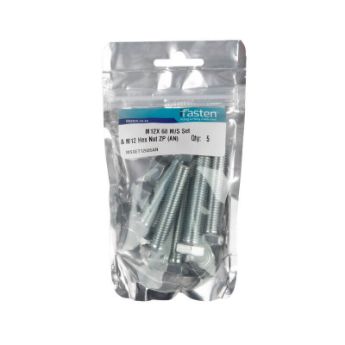 Picture of BOLT 60MM & NUT 12MM MILD STEEL ZINC PLATED Q:5 IFASTEN