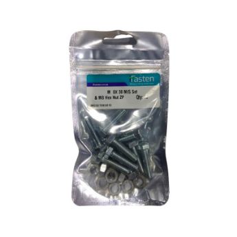 Picture of NUT 8MM & BOLT 30MM MILD STEEL ZINC PLATED Q:10 IFASTEN