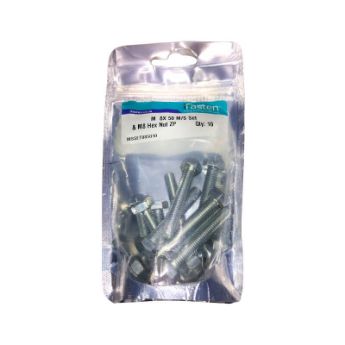 Picture of NUT 8MM & BOLT 50MM MILD STEEL ZINC PLATED Q:10 IFASTEN