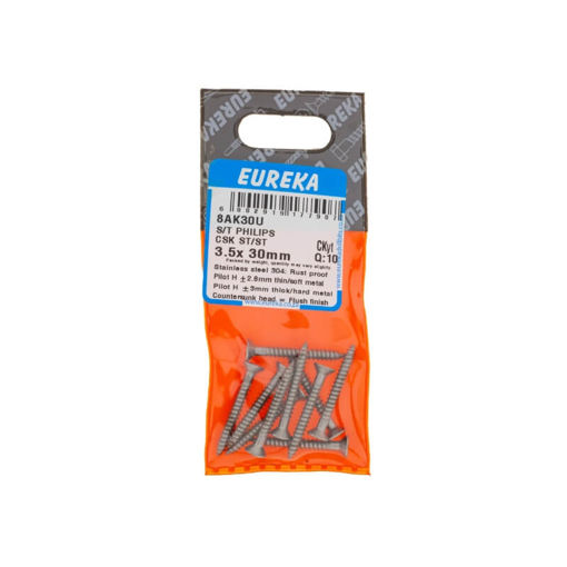 Picture of PHILIPS SCREW COUNTERSUNK STAINLESS STEEL 3.5X30MM Q:10 EUREKA