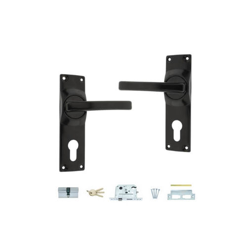 Picture of LOCKSET EURO PROFILE (EP) WITH BLACK HANDLE & ECONO CHROME PLATED CYLINDER 60MM FORT KNOX