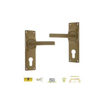Picture of LOCKSET EURO PROFILE (EP) WITH GOLD HANDLE & ECONO BRASS CYLINDER 60MM FORT KNOX