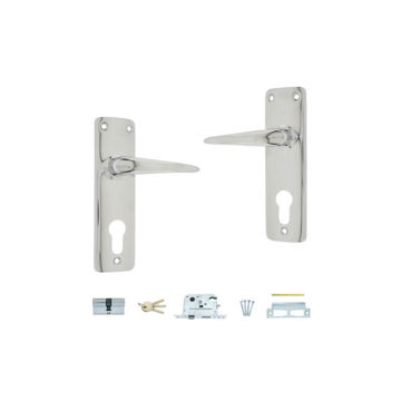 Picture of LOCKSET EURO PROFILE (EP) WITH HANDLE & ECONO CHROME PLATED CYLINDER 60MM FORT KNOX