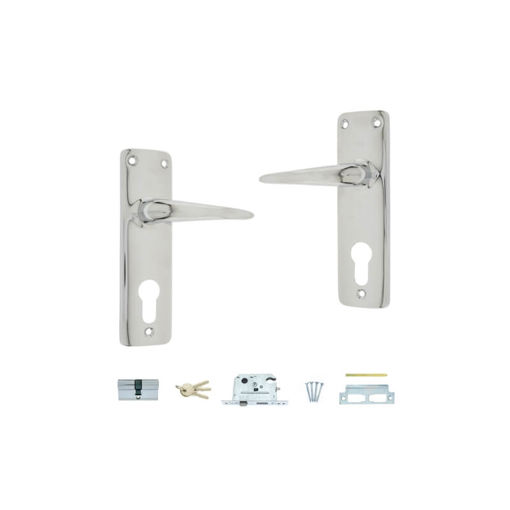 Picture of LOCKSET EURO PROFILE (EP) WITH HANDLE & ECONO CHROME PLATED CYLINDER 60MM FORT KNOX