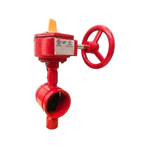Picture of Butterfly Valve, UL listed, FM approved, PN16 DN150mm
Grooved End, Body material: Ductile iron,Disc-Ductile iron with EPDM
Encapsulated, Signal Gearbox Operated.

