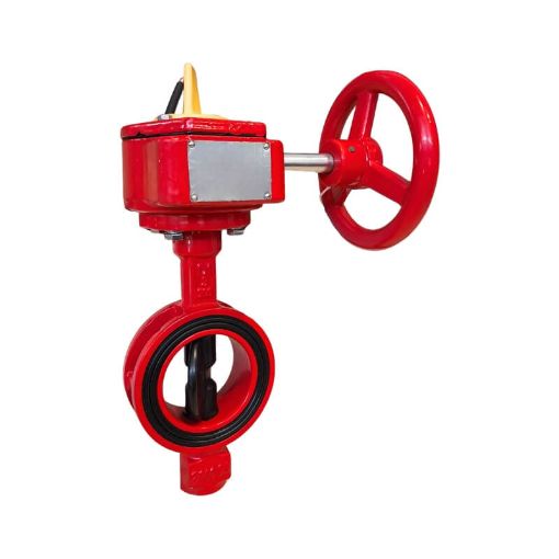 Picture of Butterfly Valve, UL listed, FM approved, PN10/16 DN200mm
Wafer End, Body material: Ductile iron,Disc-Ductile iron with EPDM
Encapsulated, Signal Gearbox Operated.

